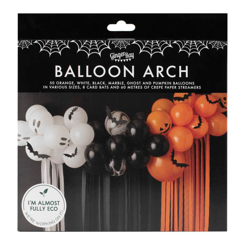 Halloween Balloon Arch Backdrop with Ghosts, Pumpkins, Bats & Streamers