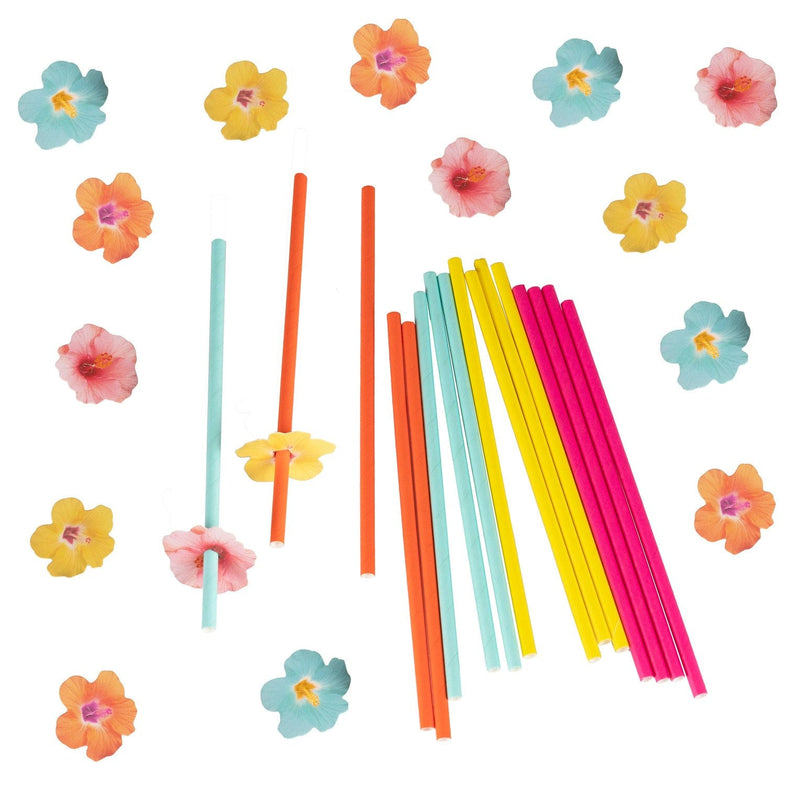 Hawaiian Paper Party Straws with Flower Toppers | Boutique Ballooons