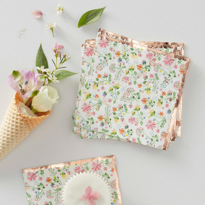 Floral Napkins Rose Gold Foiled