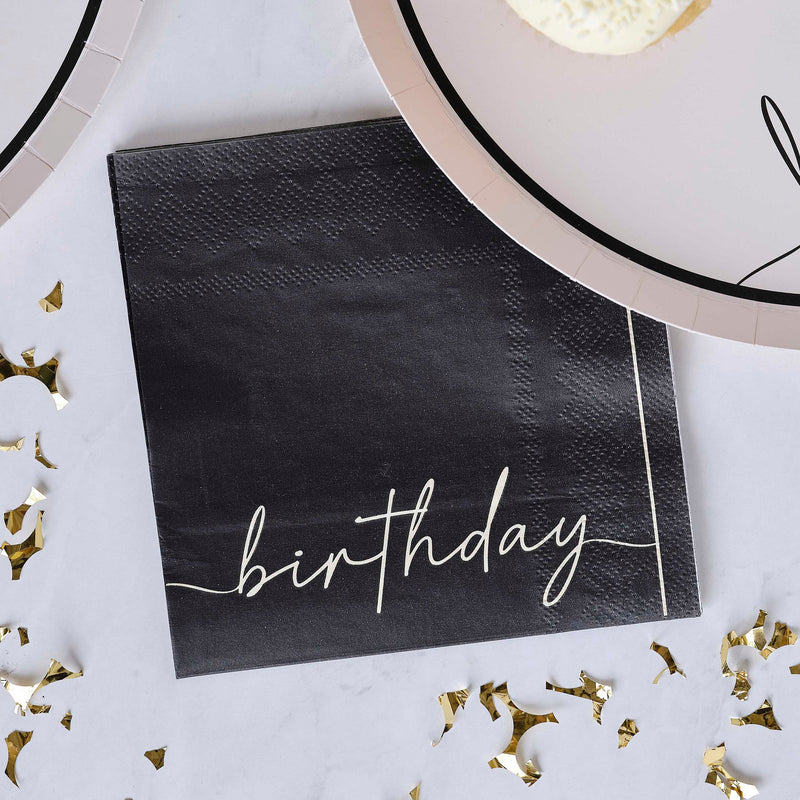 Nude and Black Happy Birthday Birthday Paper Party Napkins