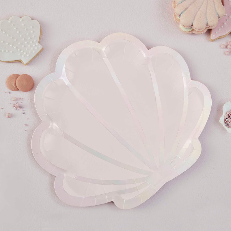 Iridescent and Pink Mermaid Shell Shaped Paper Plates