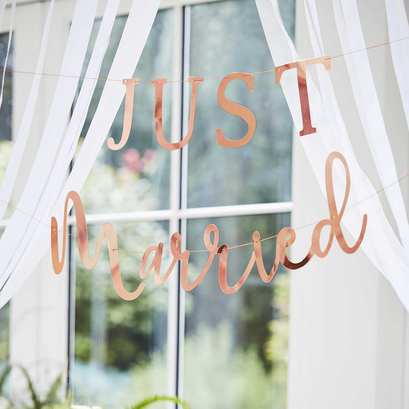 Rose Gold Scripted Just Married Banner
