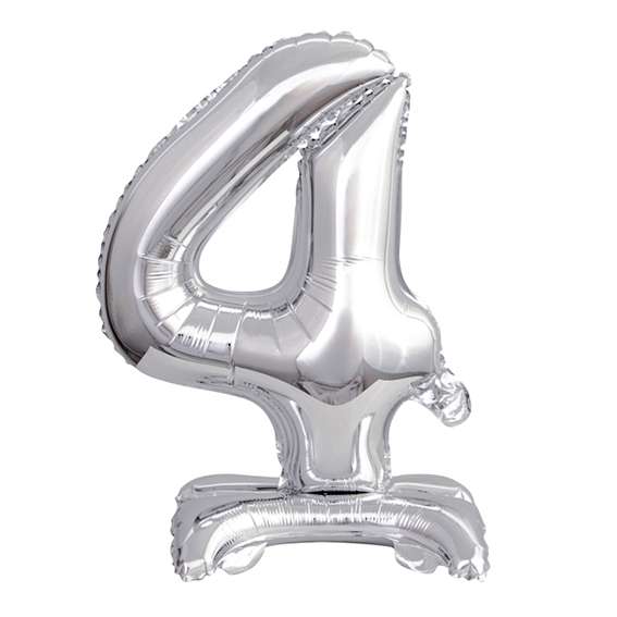 Ballon XS mit Standfuß - Zahl 4 - Silber