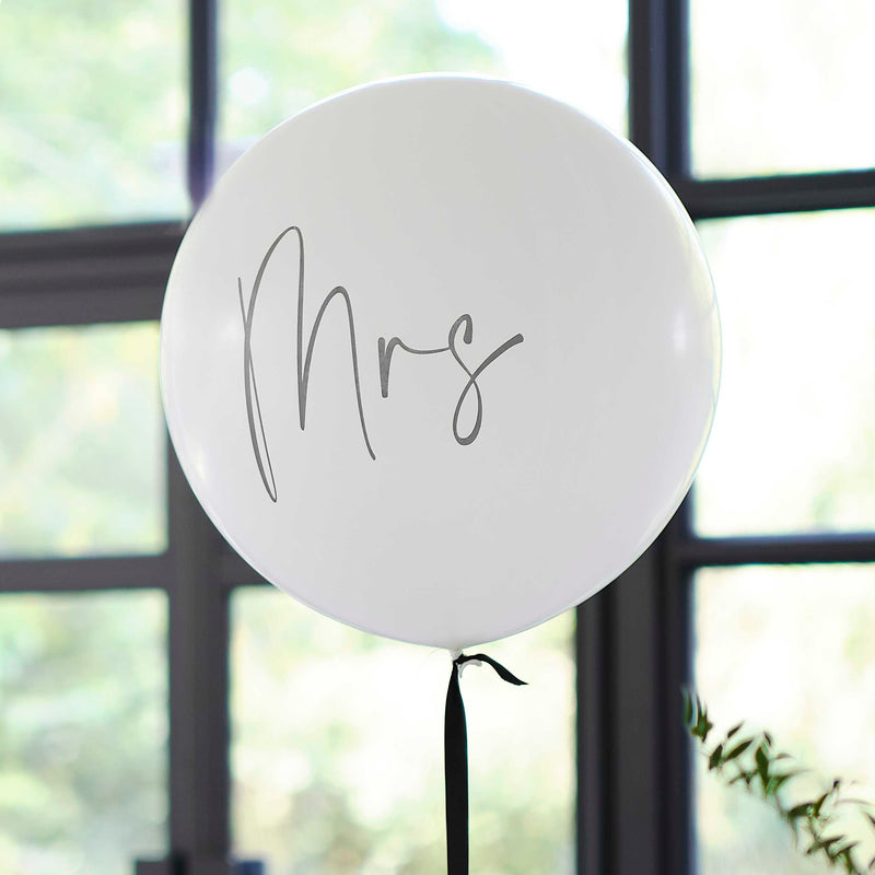 Black & White Mrs Balloon with Black Balloon Tail