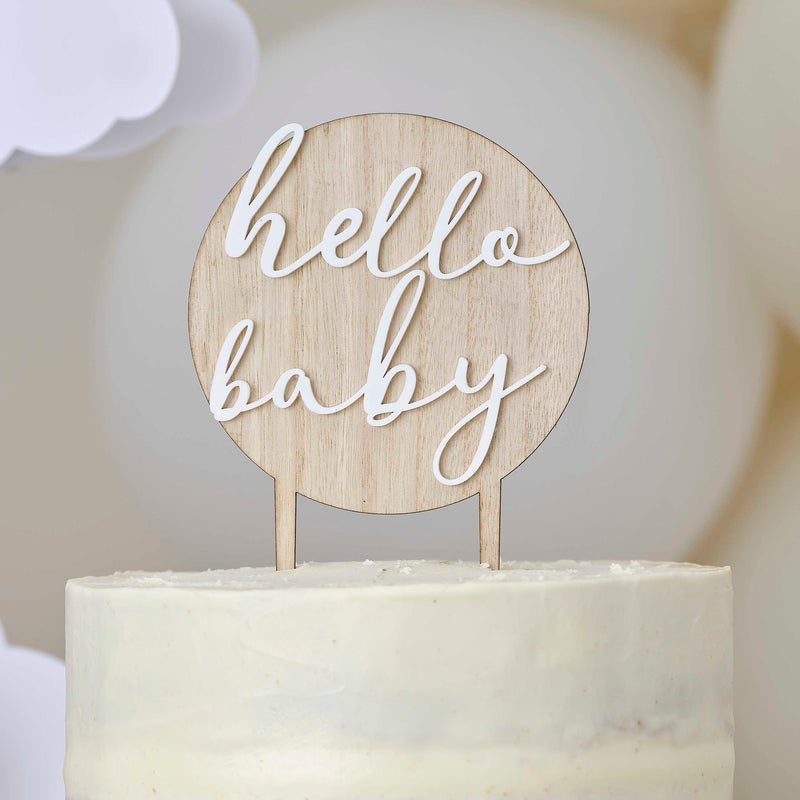 Hello Baby Wood and Acrylic Baby Shower Cake Topper