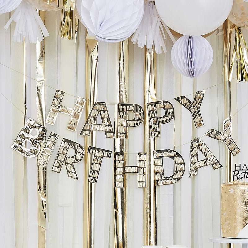 Happy Birthday Banner mit Goldfransen | Boutique Ballooons