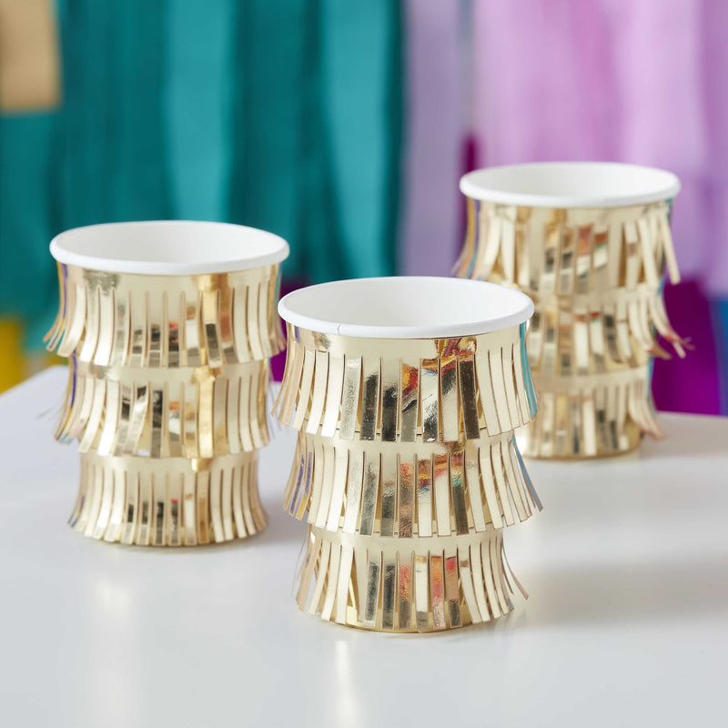 Fringed Gold Paper Party Cups | Boutique Ballooons