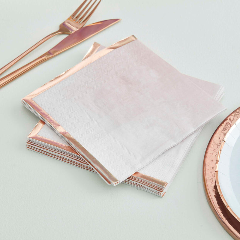 Reactive Glaze Pink Watercolour and Rose Gold Napkins