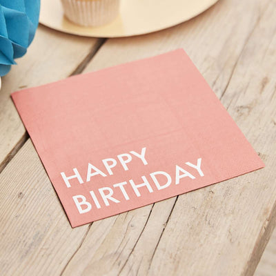 16 Eco Paper Napkins - Happy Birthday - Coral | Boutique Ballooons