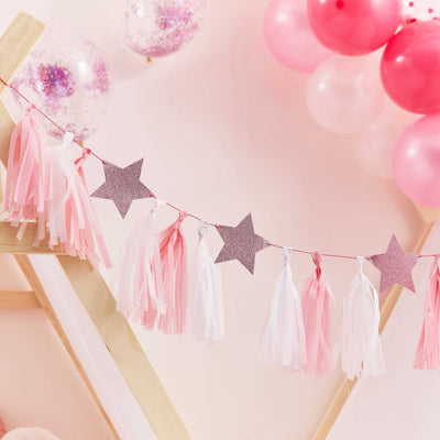 Pink Tassel Garland With Pink Glitter Stars | Boutique Ballooons